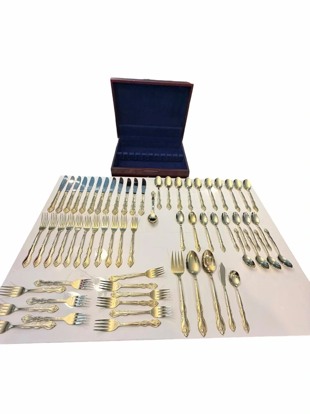 International China 63 Pc Set Gold Plated Flatware Silverware In Case Service 11